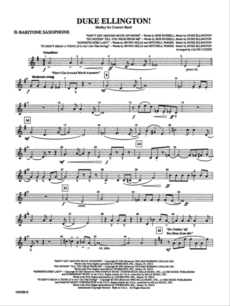Duke Ellington! (Medley for Concert Band): E-flat Baritone Saxophone Concert Band scores gallery preview page 1