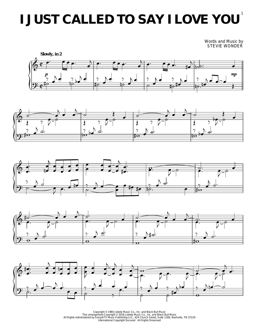 I Just Called To Say I Love You Piano Solo scores gallery preview page 1