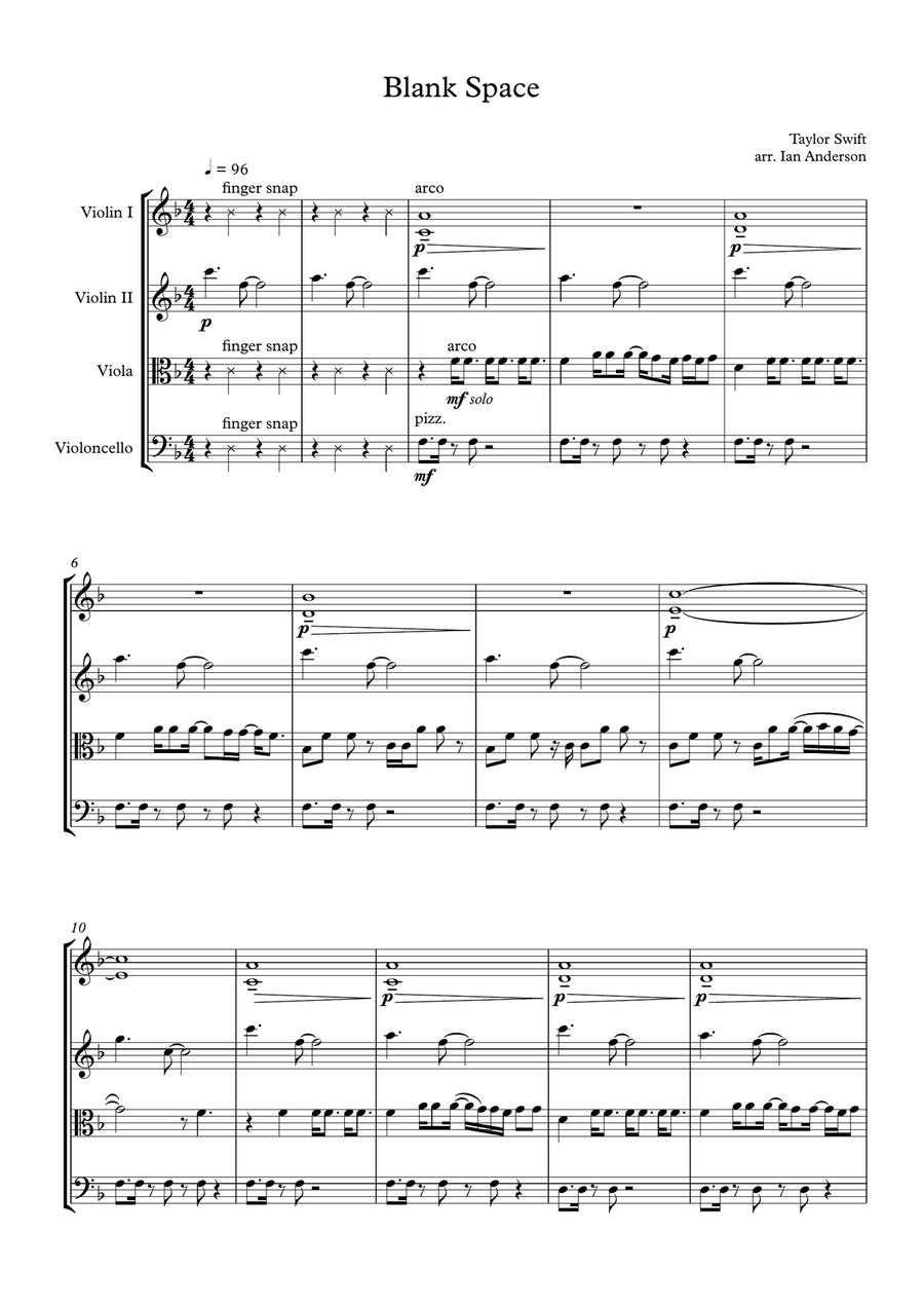 Blank Space Blank Space String Quartet scores gallery preview page 1