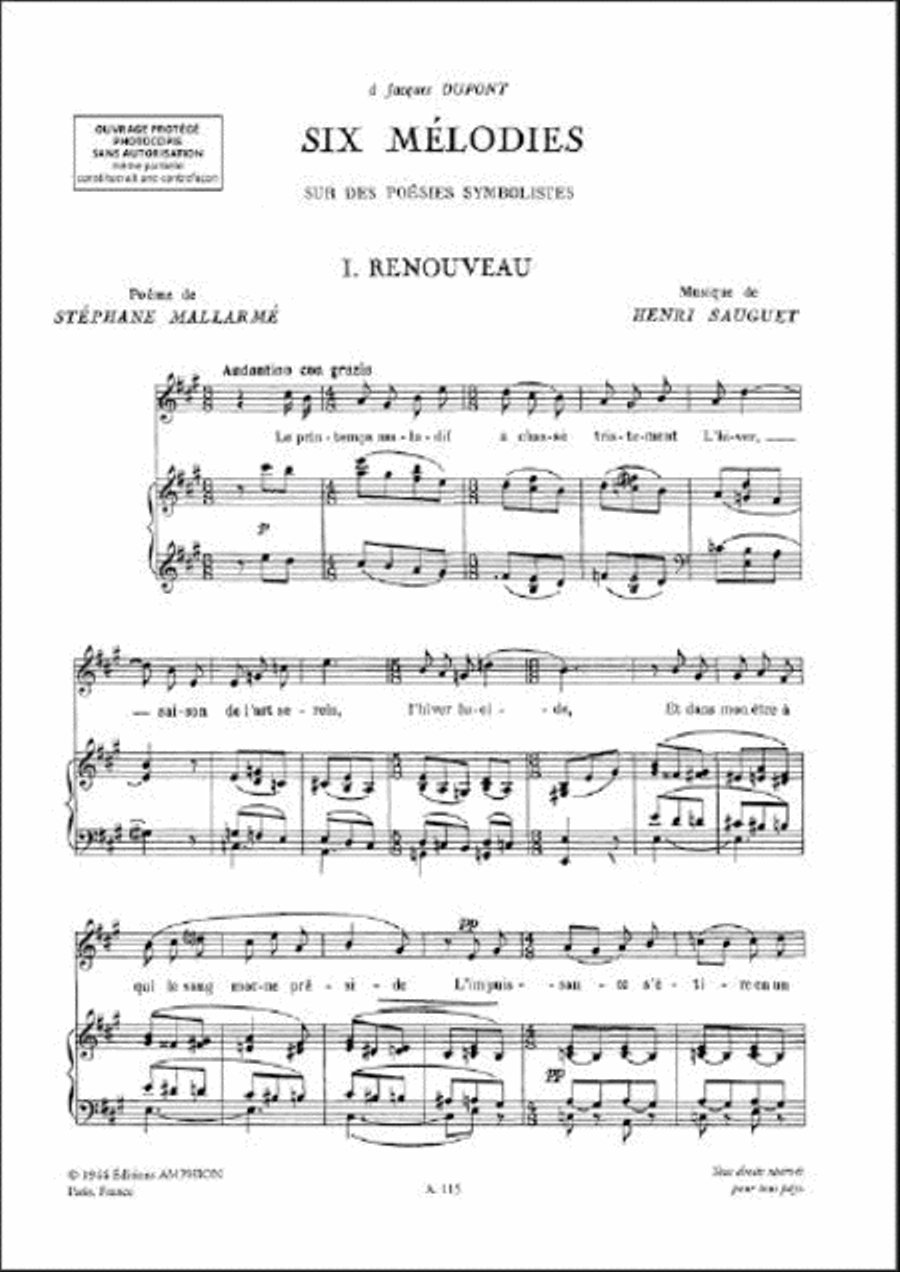 6 Melodies Sur Des Poemes Symbolistes Voice Solo scores gallery preview page 2