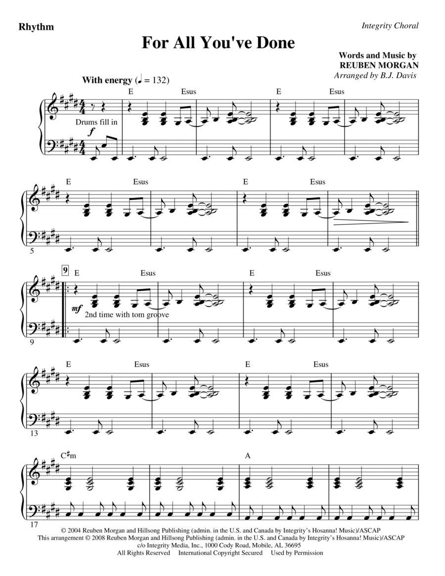 For All You've Done - Violin 1 Choir scores gallery preview page 1