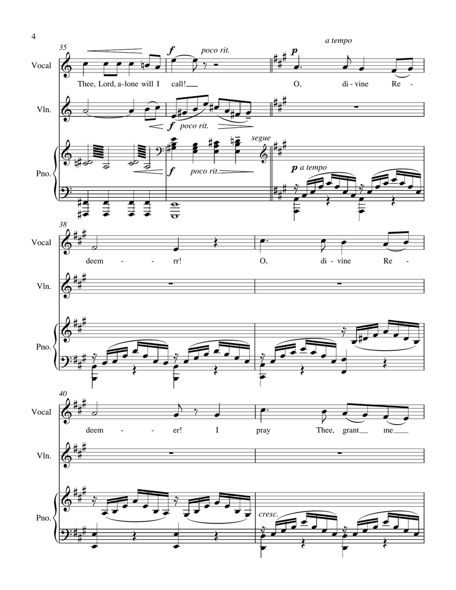 O, Divine Redeemer (Mezzo-Soprano or Baritone, Violin, Piano) Small Ensemble scores gallery preview page 4