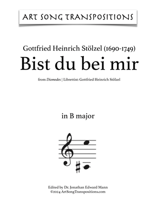 Book cover for STÖLZEL: Bist du bei mir (transposed to B major)