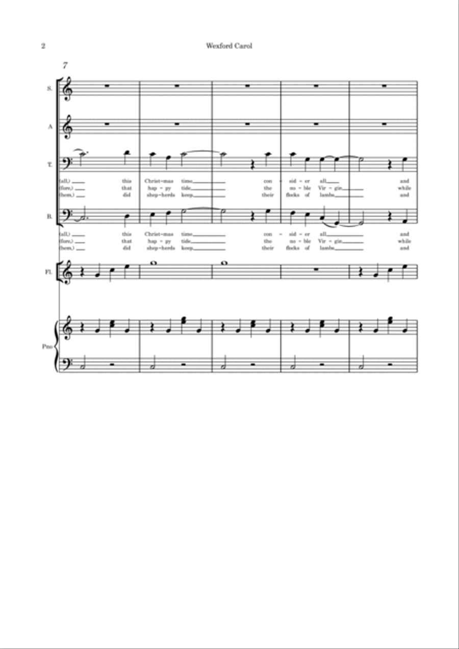 Wexford Carol SATB flute or violin or cello and piano 4-Part scores gallery preview page 2