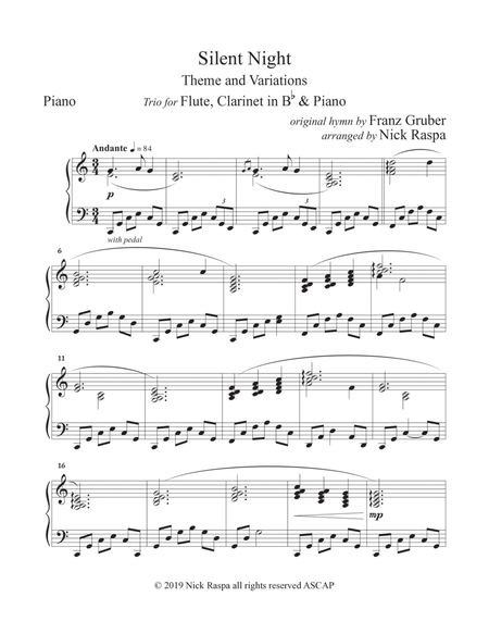 Silent Night - variations (Trio for Flute, Clarinet & Piano) Piano part image number null
