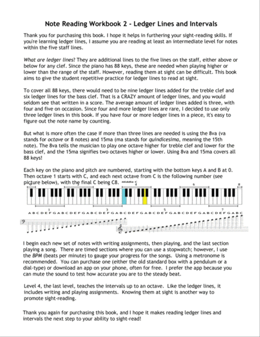 Note Reading Workbook 2 - Ledger Lines and Intervals Piano Method scores gallery preview page 2