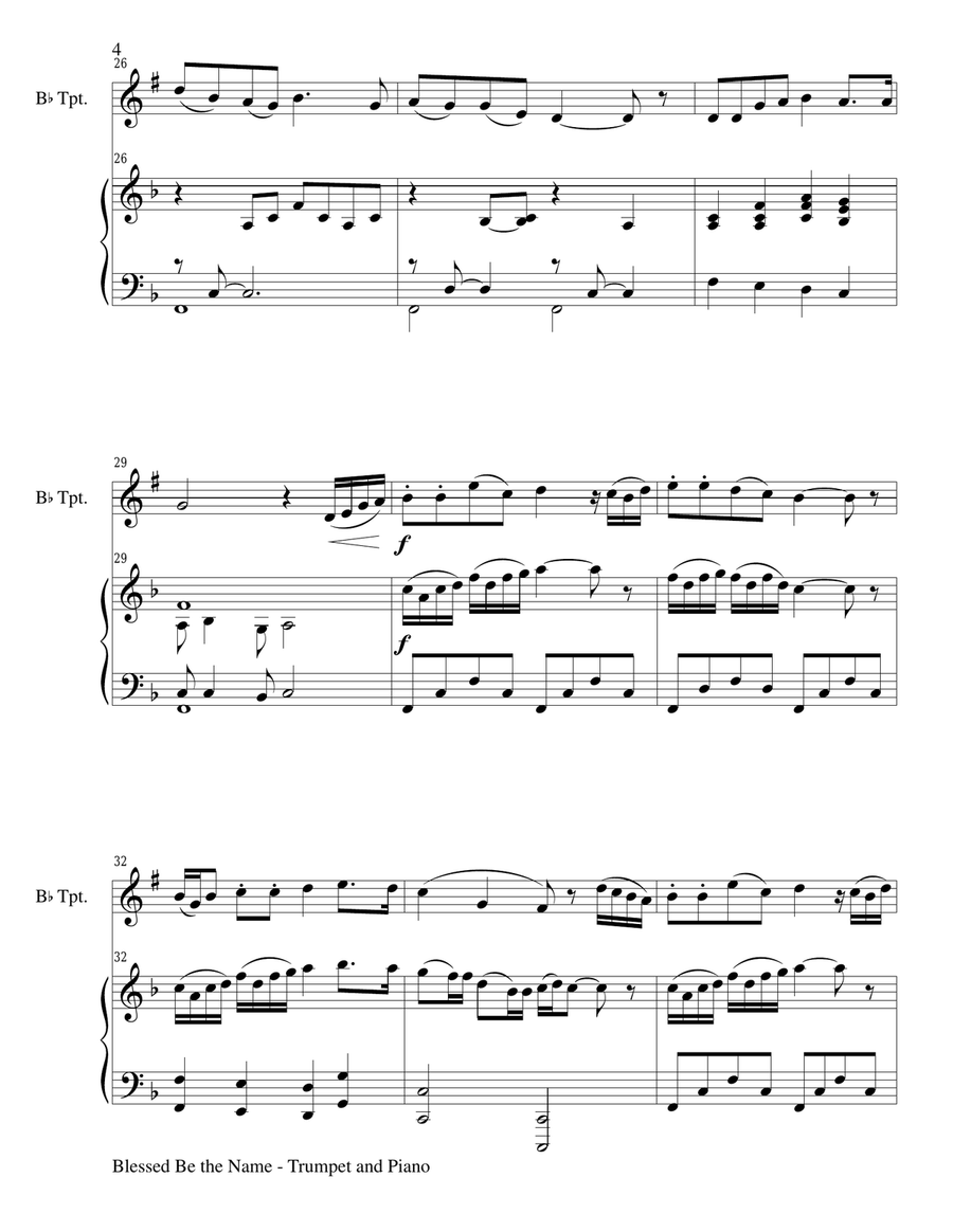 BLESSED BE THE NAME (Duet – Bb Trumpet and Piano/Score and Parts) image number null