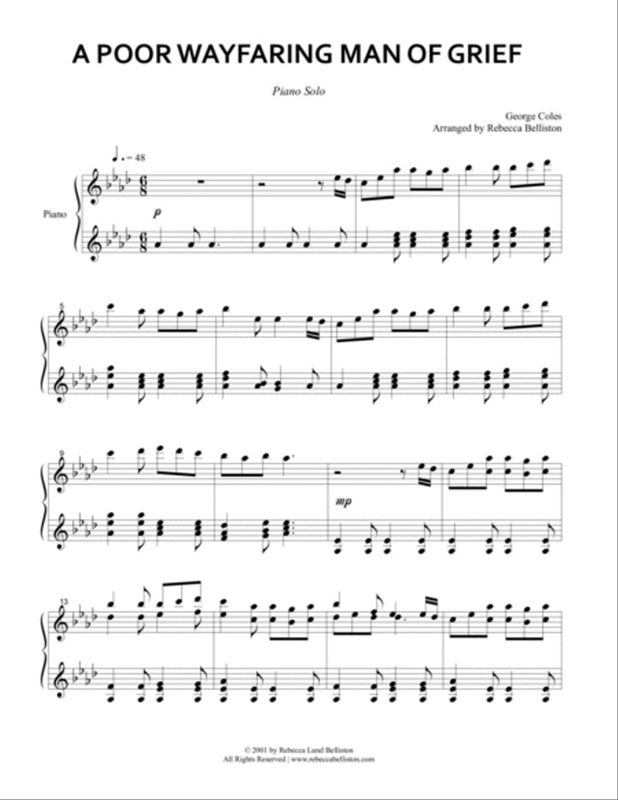 A Poor Wayfaring Man of Grief Piano Solo scores gallery preview page 2