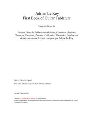 Adrian Le Roy: First Book of Guitar Tablature