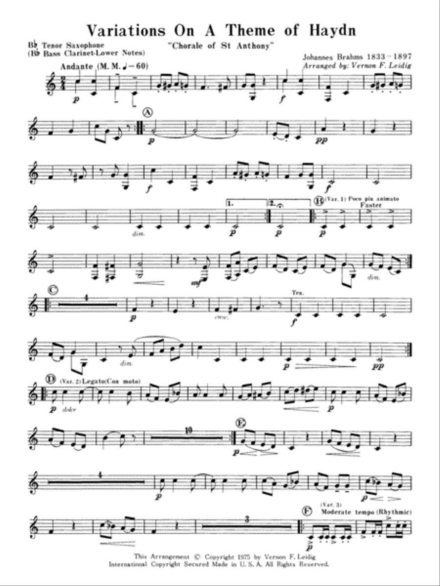 Variations on a Theme of Haydn: B-flat Tenor Saxophone