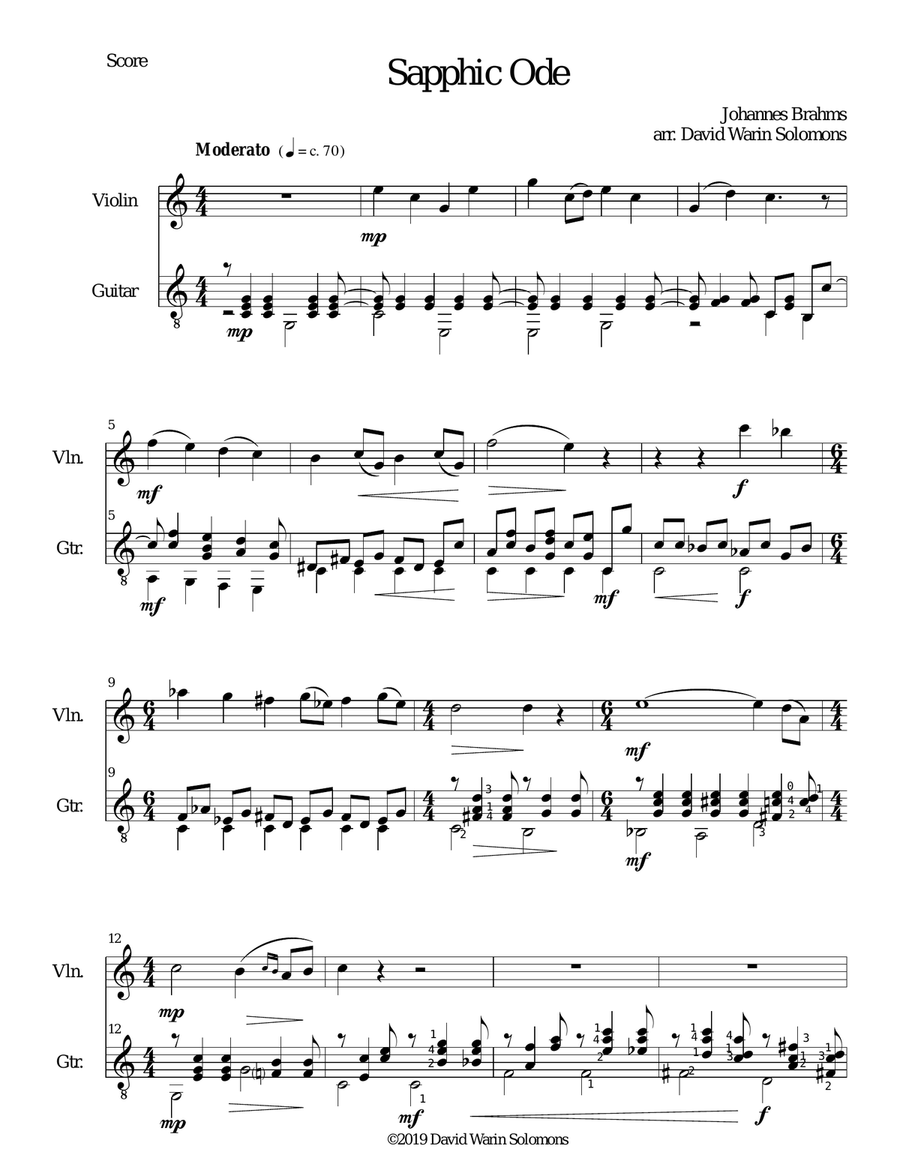 Sapphic Ode for violin and guitar String Duet scores gallery preview page 1