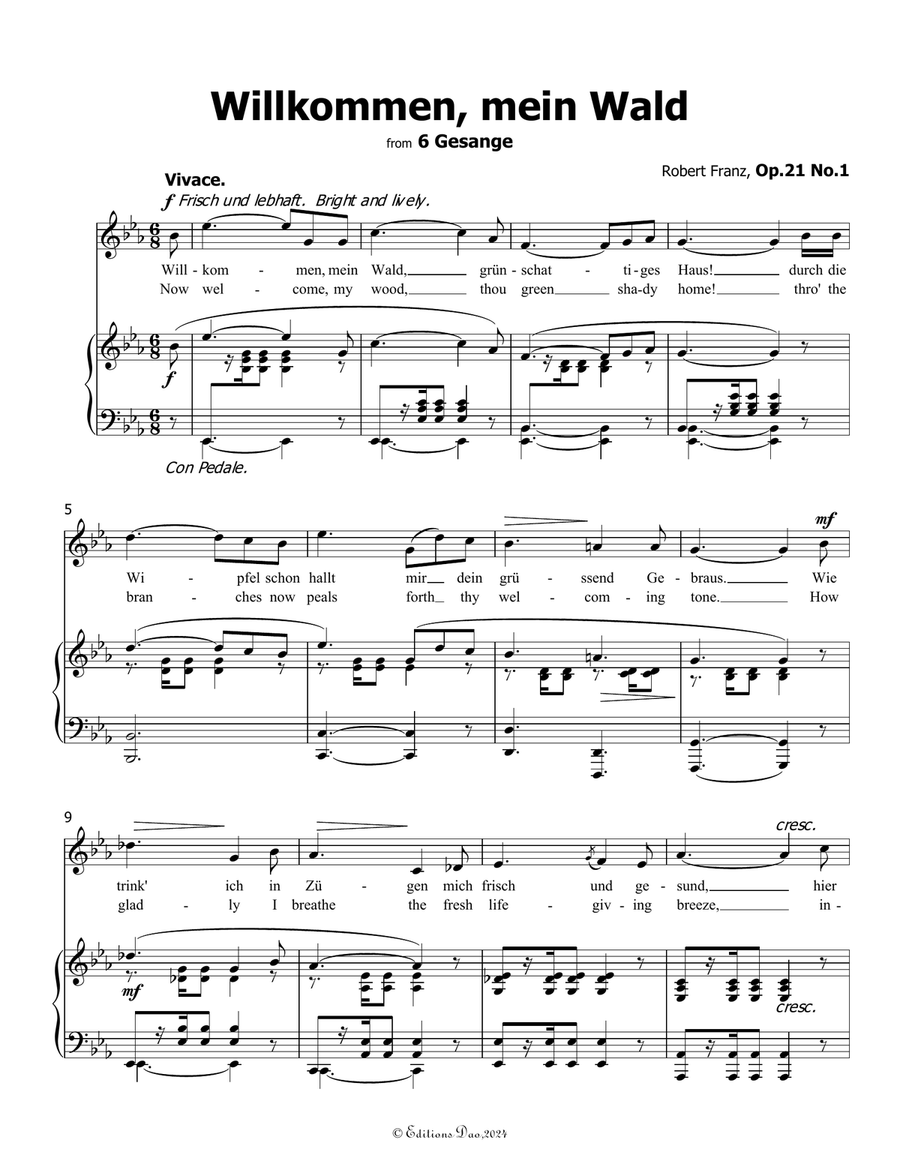 Willkommen, mein Wald, by Robert Franz, in E flat Major Voice scores gallery preview page 3