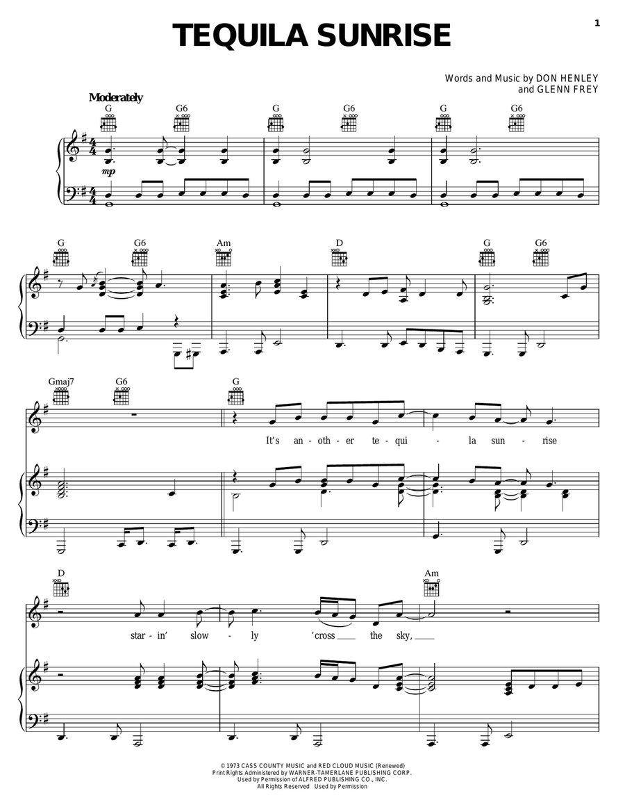 Tequila Sunrise Piano, Vocal, Guitar scores gallery preview page 1