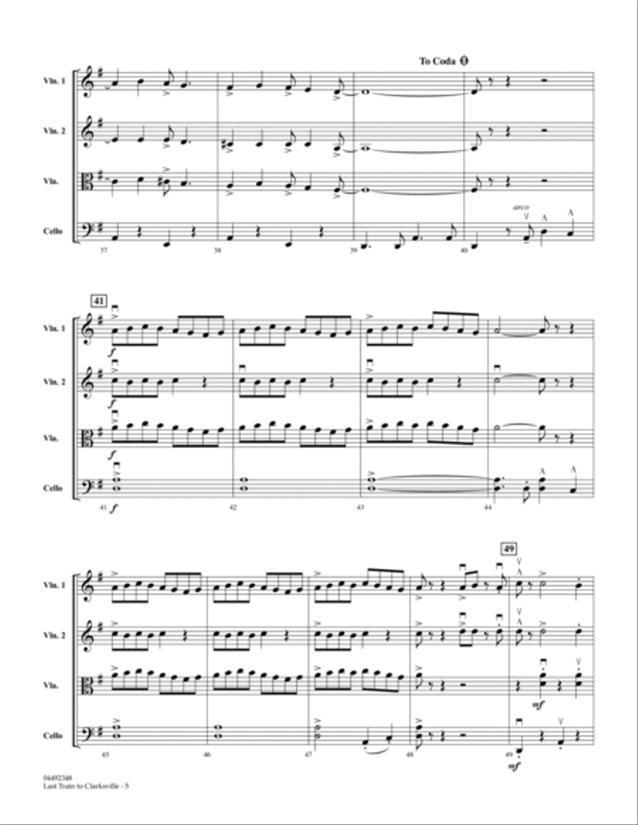 Last Train to Clarksville (arr. Larry Moore) - Conductor Score (Full Score) String Quartet scores gallery preview page 4