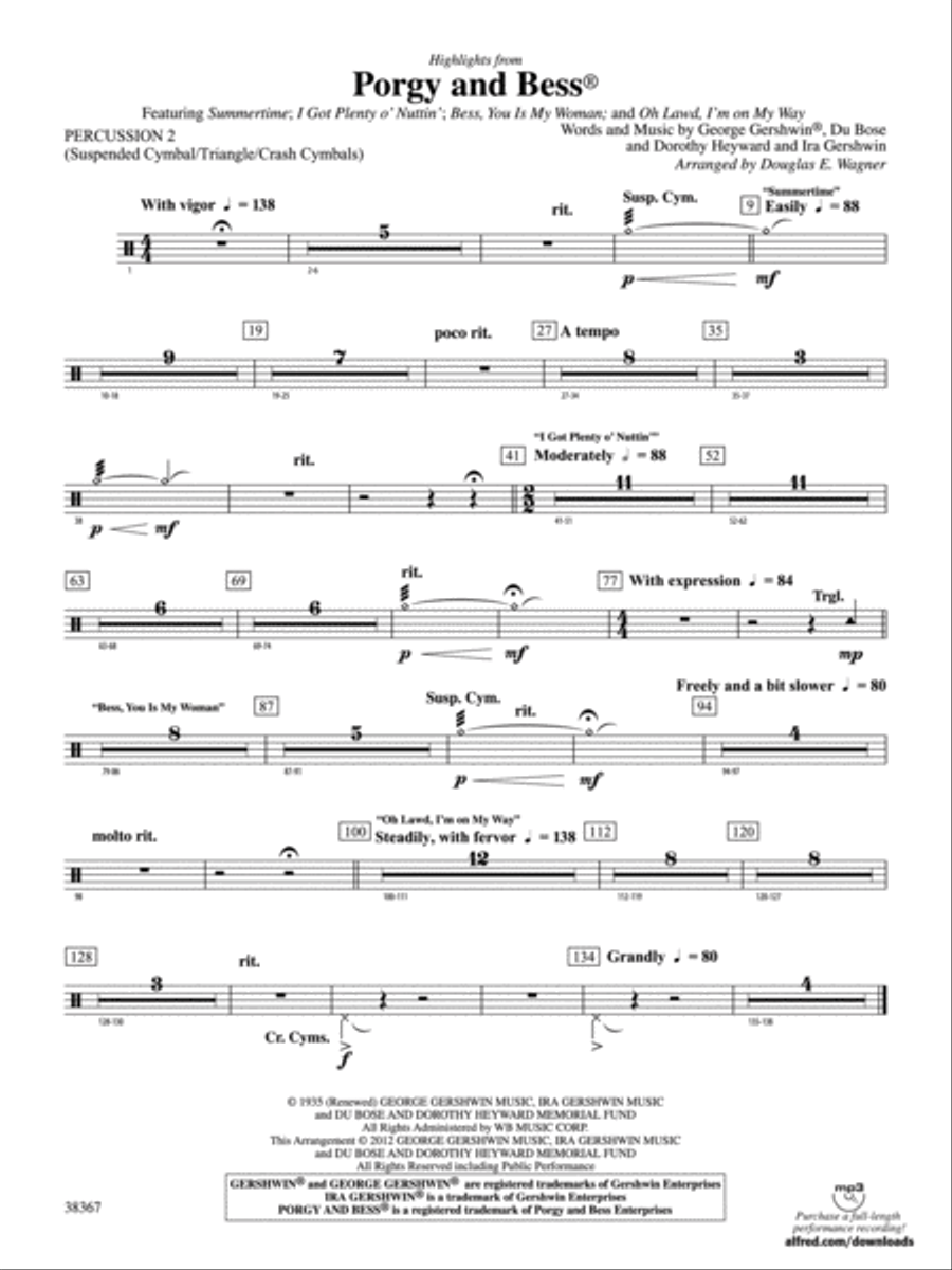 Porgy and Bess®, Highlights from: 2nd Percussion Concert Band scores gallery preview page 1
