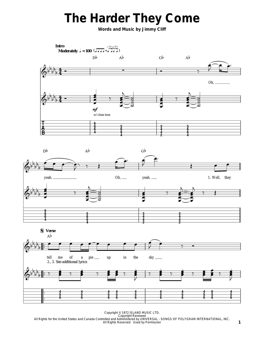 The Harder They Come Guitar Tablature scores gallery preview page 1