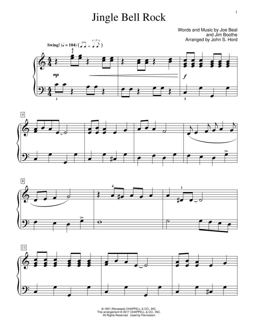 Jingle Bell Rock (arr. John S. Hord) Piano Method scores gallery preview page 1