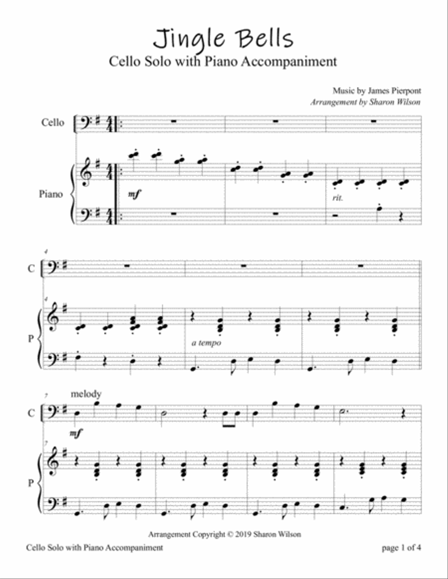 Jingle Bells (Easy Cello Solo with Piano Accompaniment) Piano scores gallery preview page 3
