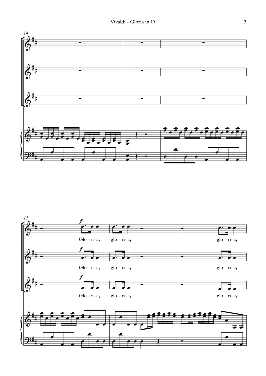 Vivaldi: Gloria in D major, (SA soli, SSA choir edition, vocal score) SSA scores gallery preview page 3