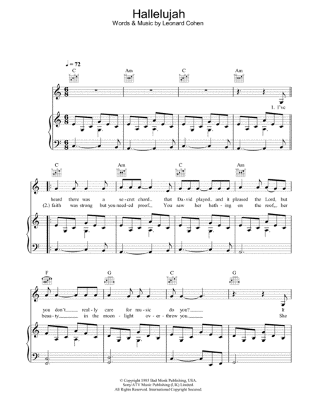 Hallelujah by Rufus Wainwright - Piano, Vocal, Guitar - Digital Sheet Music