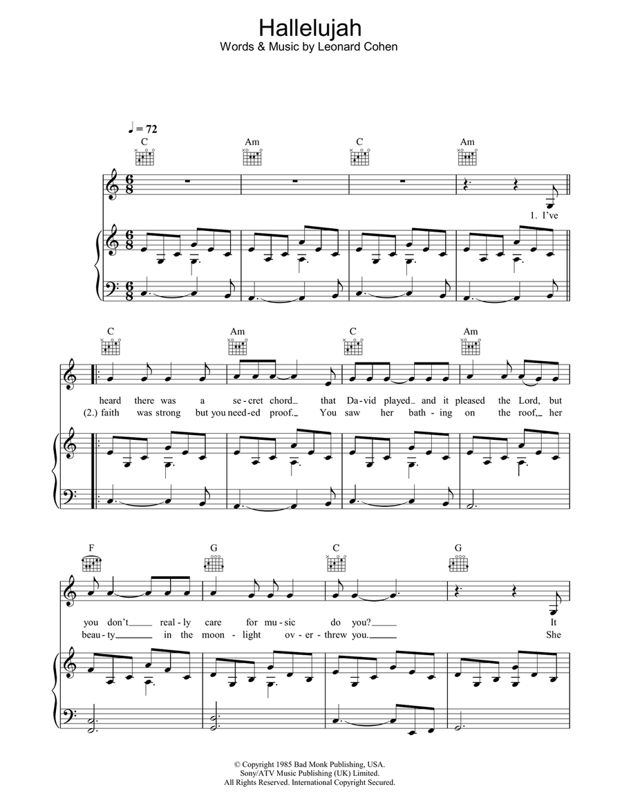 Hallelujah by Rufus Wainwright - Piano, Vocal, Guitar - Digital Sheet Music