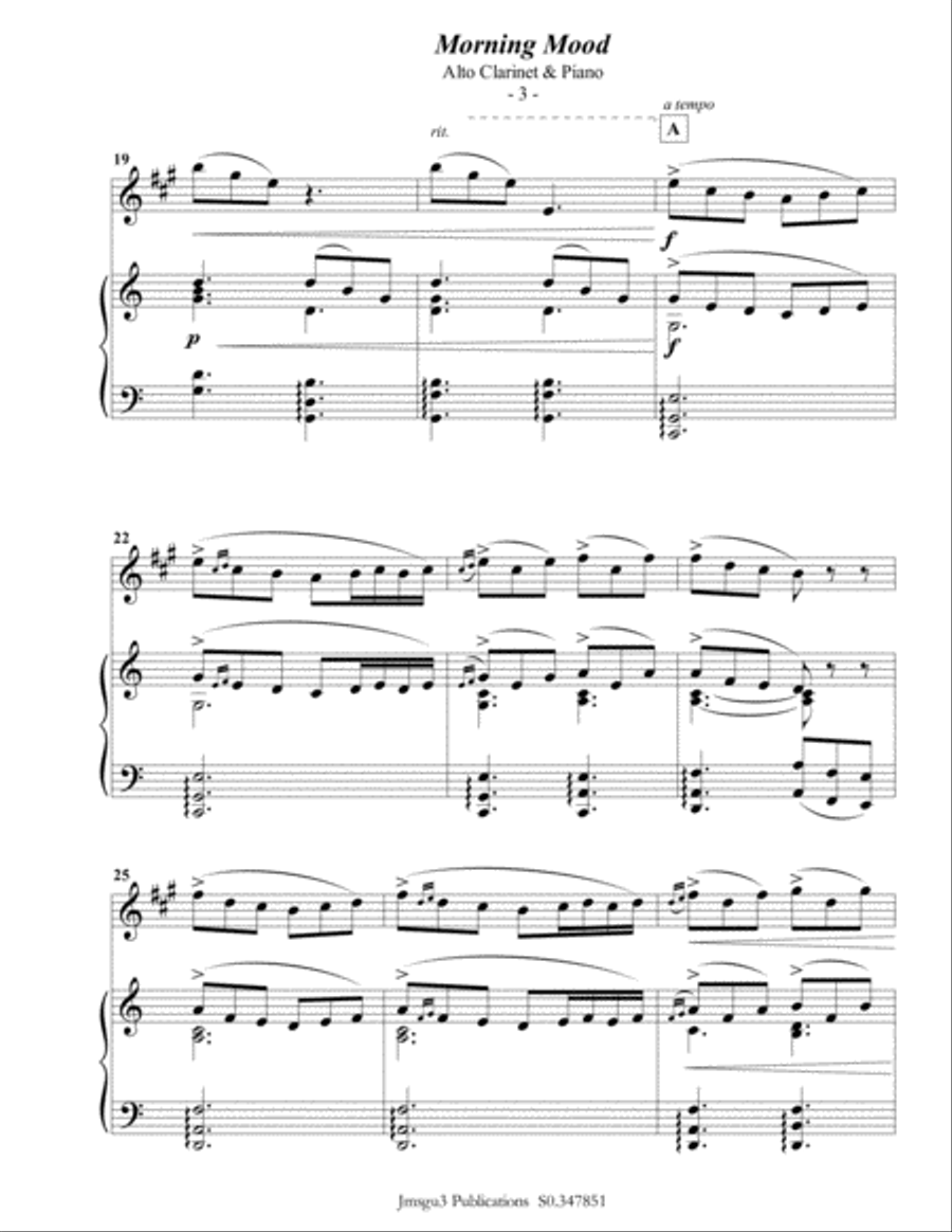 Grieg: Morning Mood from Peer Gynt Suite for Alto Clarinet & Piano E-Flat Clarinet scores gallery preview page 4