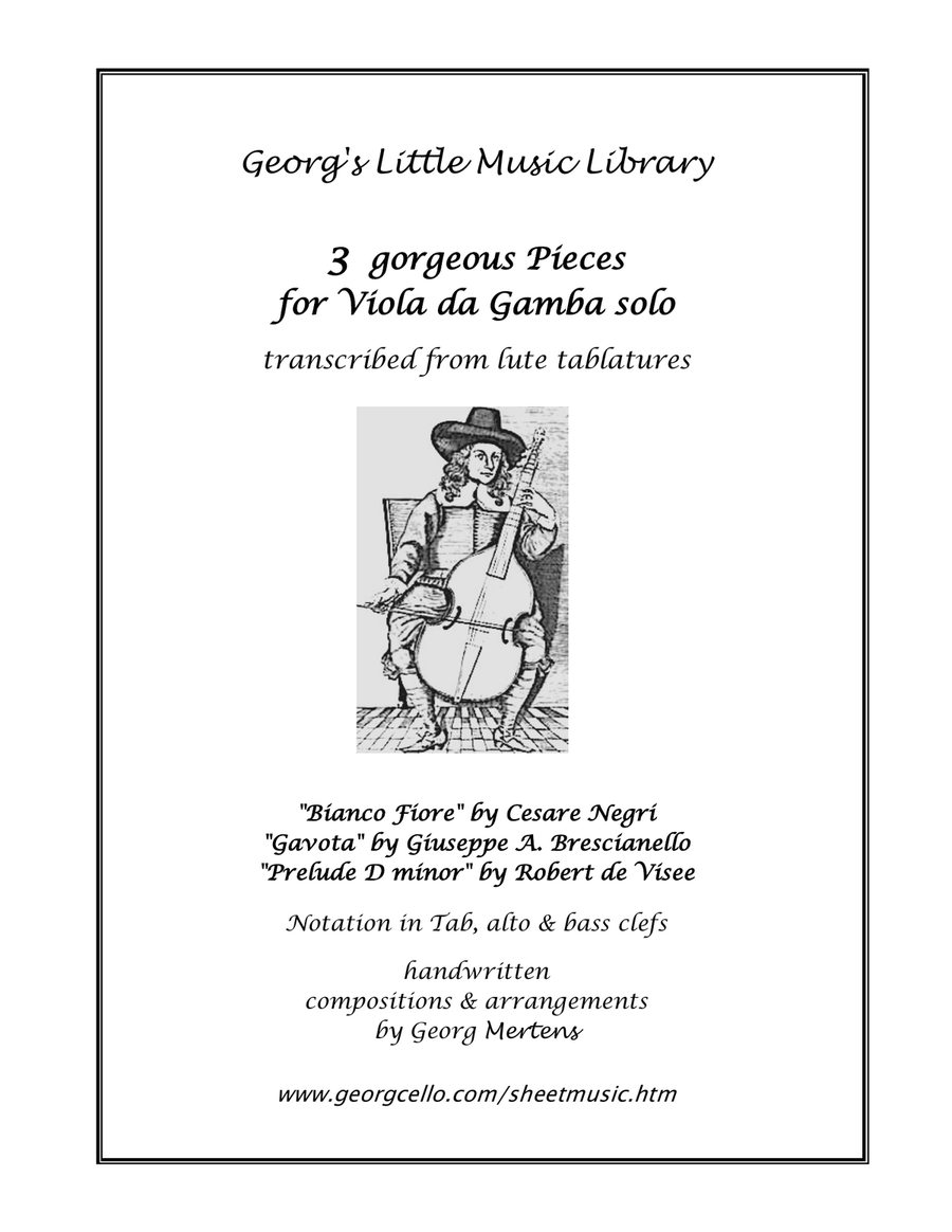 3 gorgeous Pieces for Viola da Gamba solo Viola scores gallery preview page 1