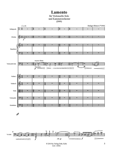 Lamento für Violoncello solo und Kammerorchester (2000)