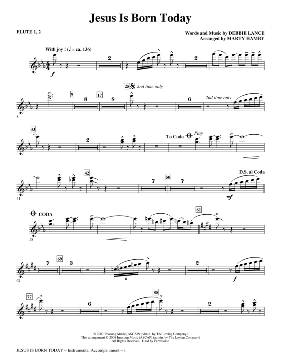 Jesus Is Born Today (arr. Marty Hamby) - Flute 1 & 2 Choir scores gallery preview page 1