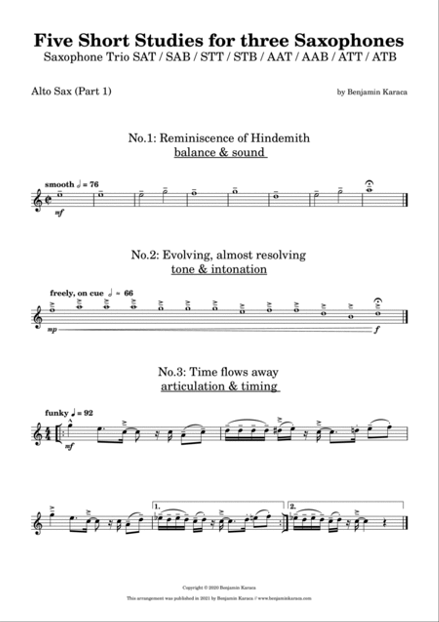 Five Short Studies for Three Saxophones Woodwind Trio scores gallery preview page 5