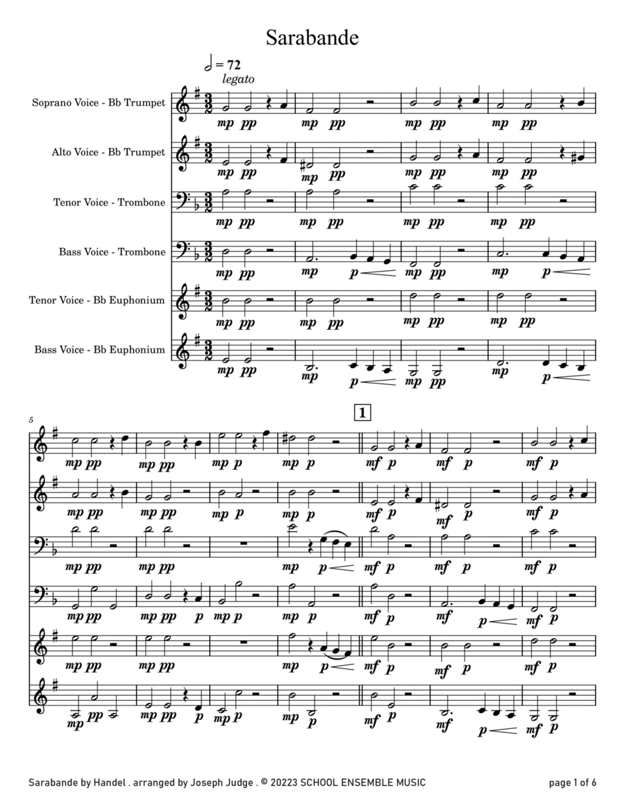 Sarabande by Handel for Brass Quartet in Schools image number null