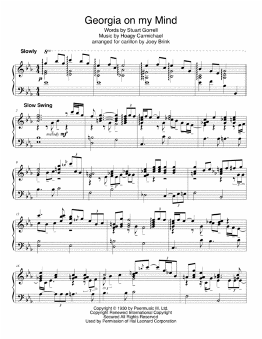 Georgia On My Mind Glockenspiel scores gallery preview page 1