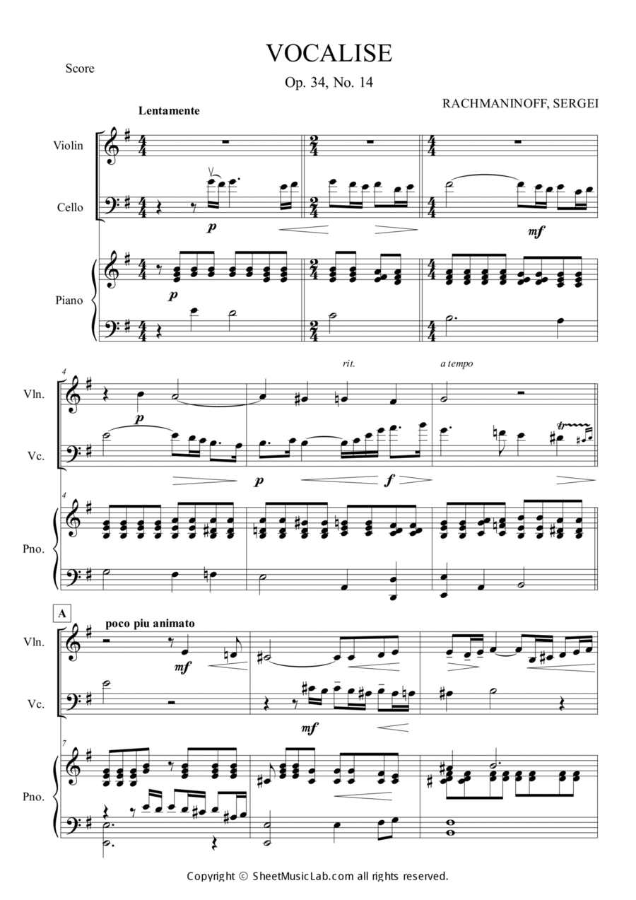 Vocalise Op.34, No.14 Piano Trio scores gallery preview page 1