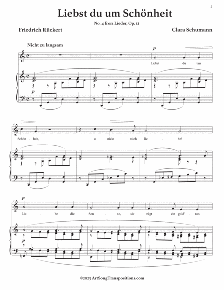 SCHUMANN: Liebst du um Schönheit, Op. 12 no. 4 (transposed to C major)