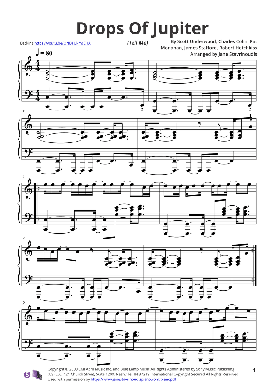 Drops Of Jupiter (tell Me) Piano Solo scores gallery preview page 1