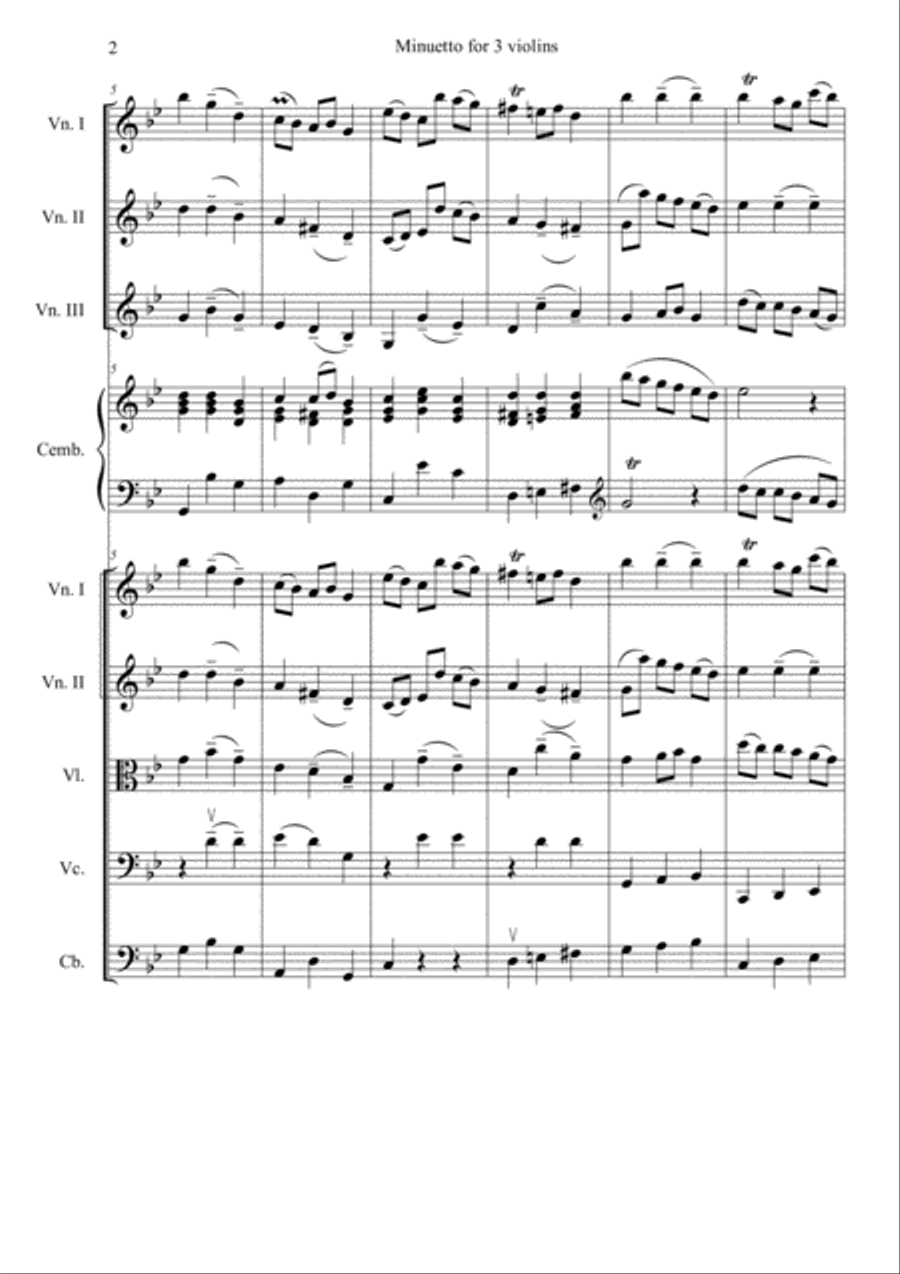 Baroque Menuet for School String Orchestra and 3 violins Full Orchestra scores gallery preview page 2