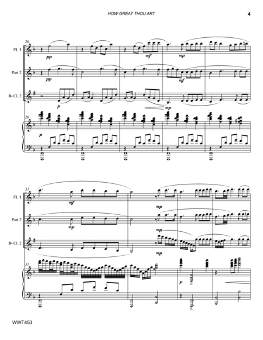 HOW GREAT THOU ART - WOODWIND TRIO with Piano Accompaniment Small Ensemble scores gallery preview page 4