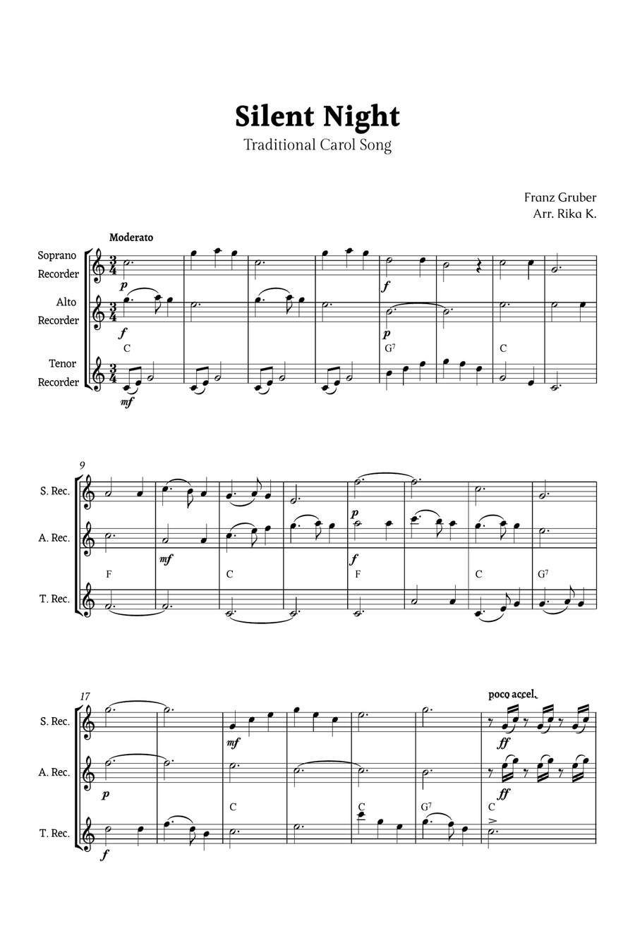 Silent Night for Recorder Trio Chamber Music scores gallery preview page 1