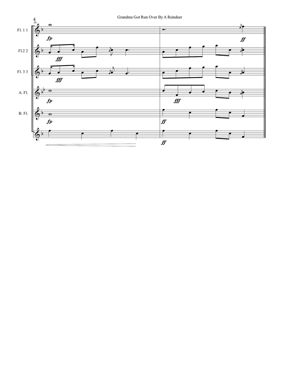 Grandma Got Run Over By A Reindeer Flute Choir scores gallery preview page 5