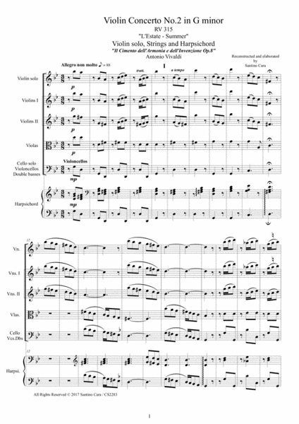 Vivaldi - Violin Concerto No.2 in G minor RV 315 (Summer) Op.8 for Violin, Strings and Harpsichord image number null