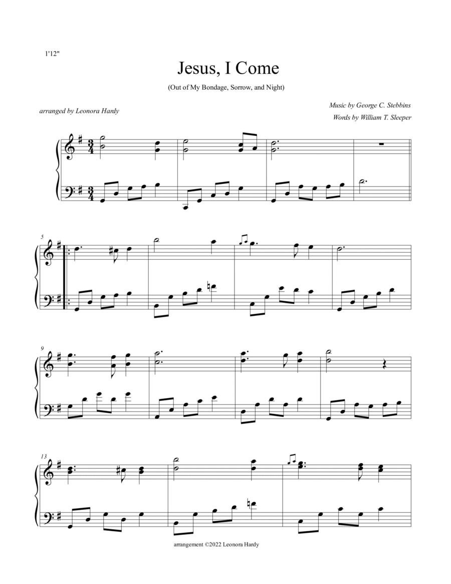 Jesus, I Come (Out of my bondage, sorrow and night) Piano Solo scores gallery preview page 1