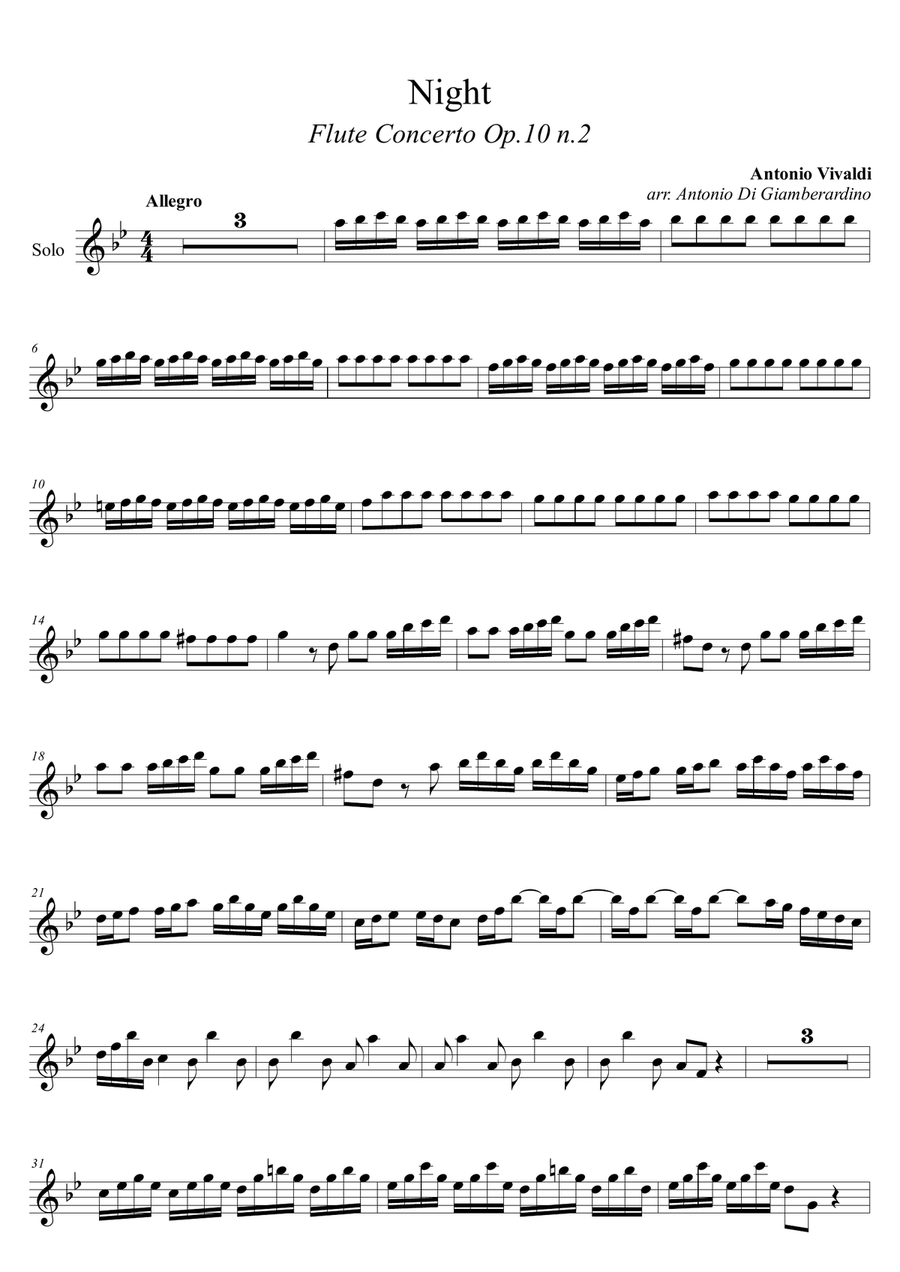 Flute Concerto n. 2 in G minor 'La Notte' - Flute Choir Flute Choir scores gallery preview page 1
