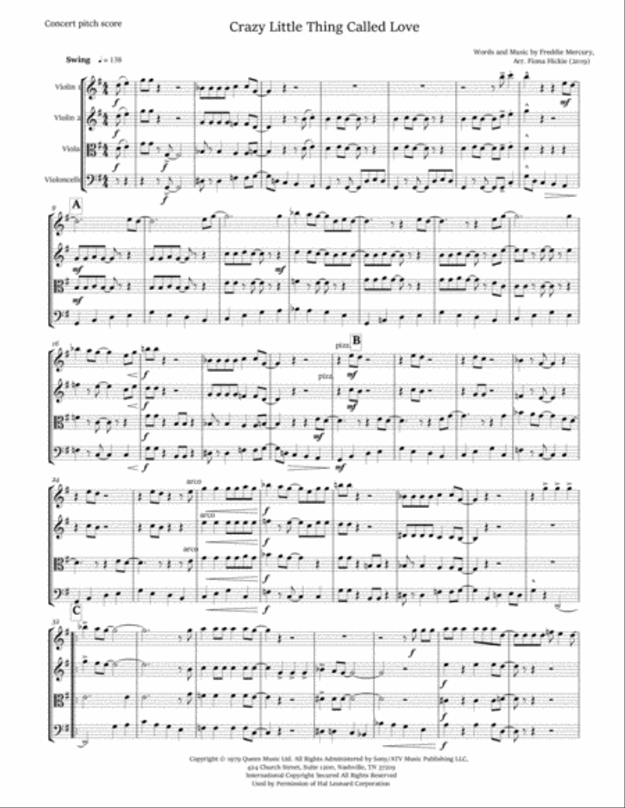 Crazy Little Thing Called Love String Quartet scores gallery preview page 2
