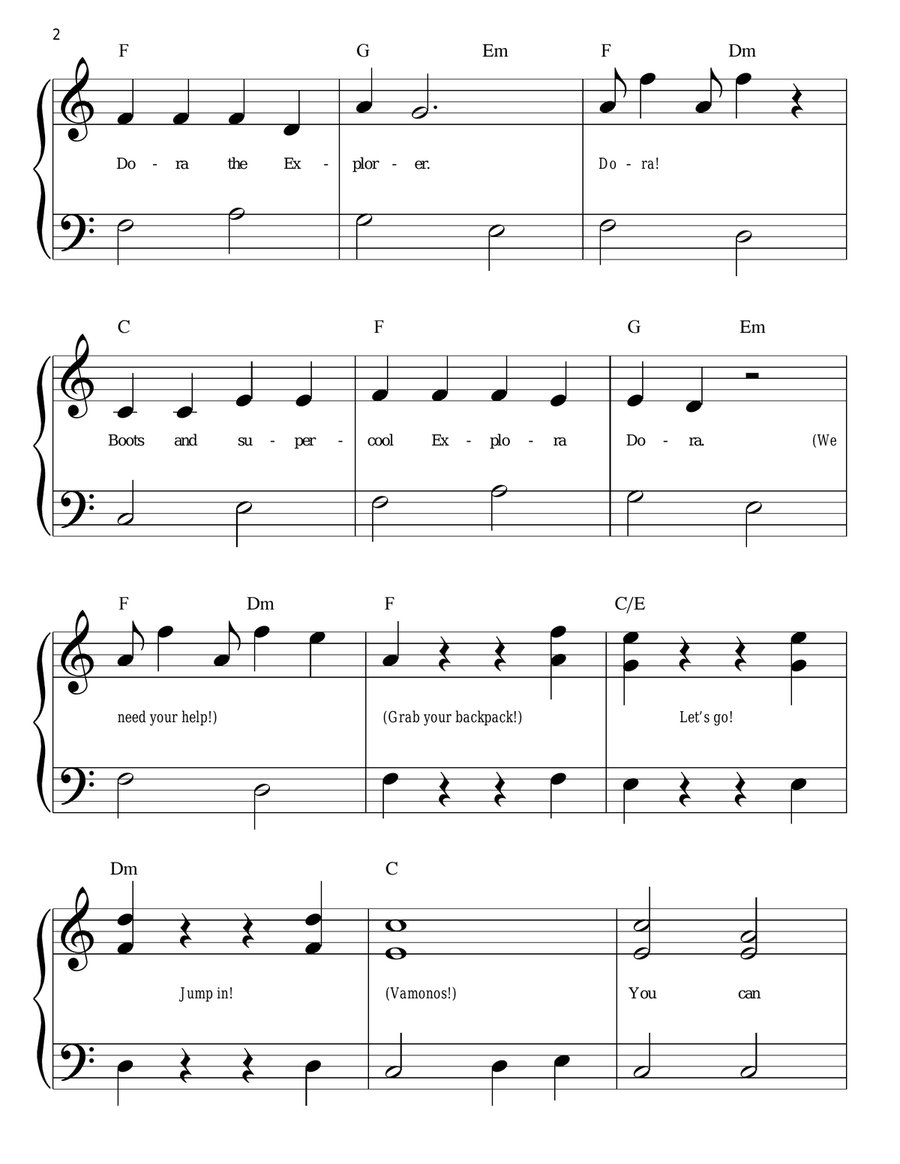 Dora The Explorer Theme Song Easy Piano scores gallery preview page 2