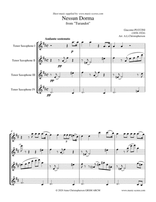 Book cover for Nessun Dorma - Tenor Saxophone Quartet