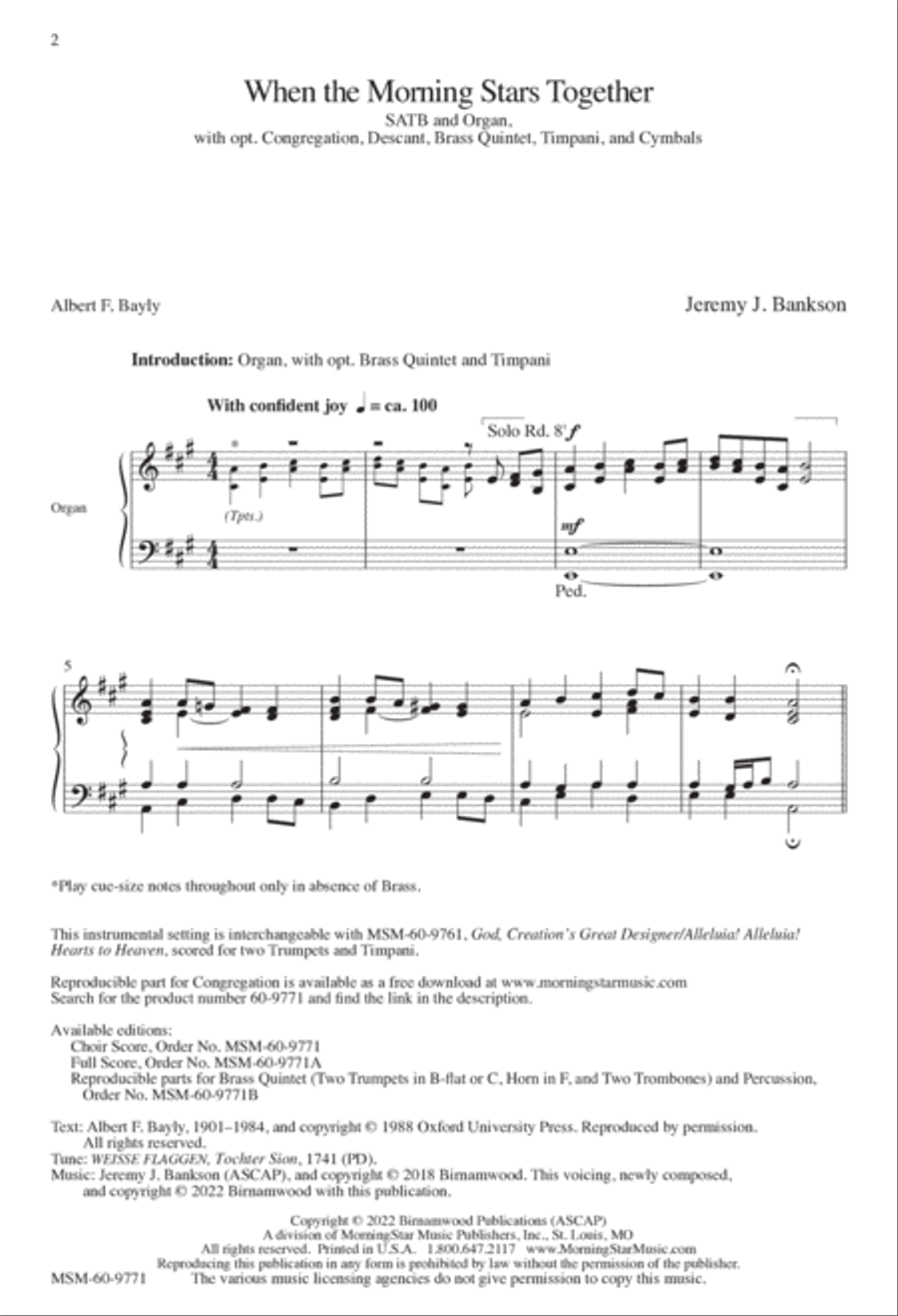 When the Morning Stars Together 4-Part scores gallery preview page 2