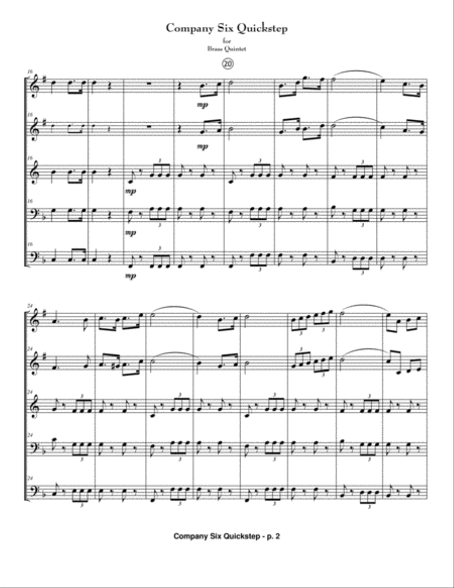Company 6 Quickstep by C.S. Grafulla - Brass Quintet from the Civil War Brass Quintet scores gallery preview page 3