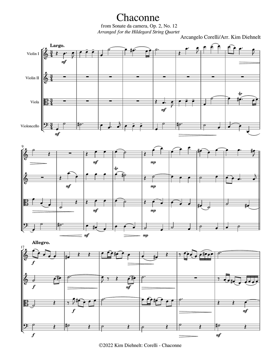 Corelli: Chaconne (Arr. Diehnelt, for String Quartet) String Quartet scores gallery preview page 2
