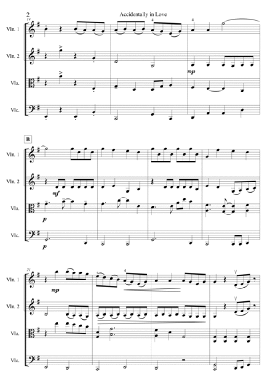 Accidentally In Love String Quartet scores gallery preview page 3