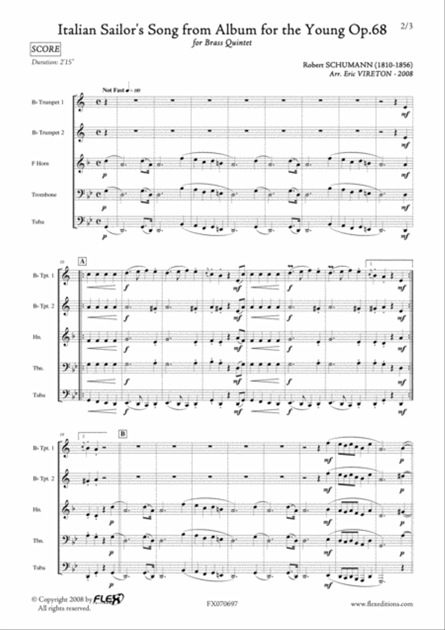 Sailor's Song - from Album for the Young Opus 68 No. 37 Brass Quintet scores gallery preview page 2